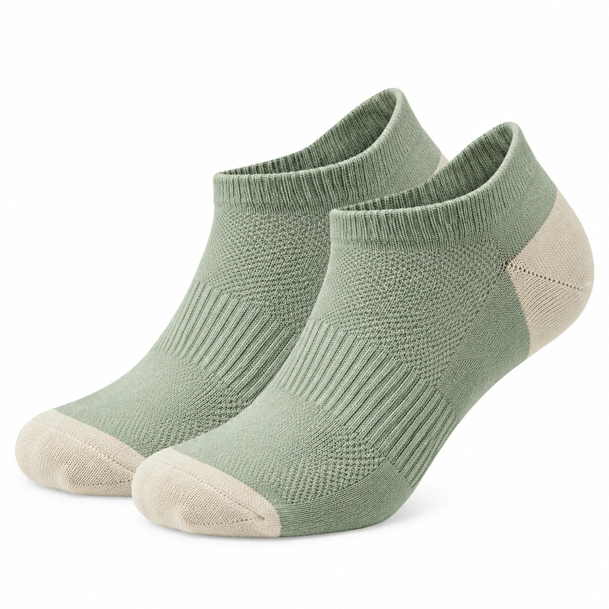 Chaussettes basses 39-42 en maille vert sauge et beige - respirantes pour usage quotidien