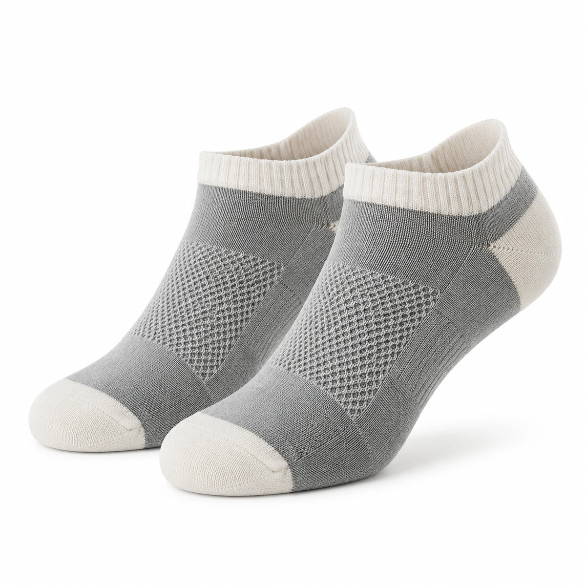 Chaussettes basses 39-42 en maille gris et écru respirantes