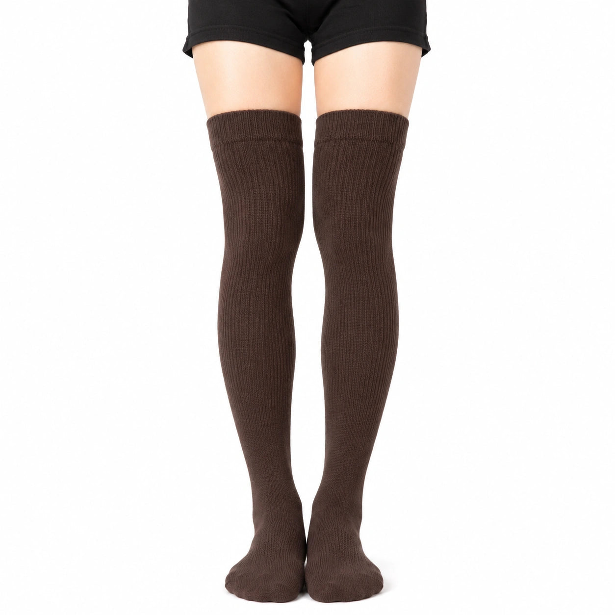 Chaussettes hautes 35-38 en maille marron côtelées