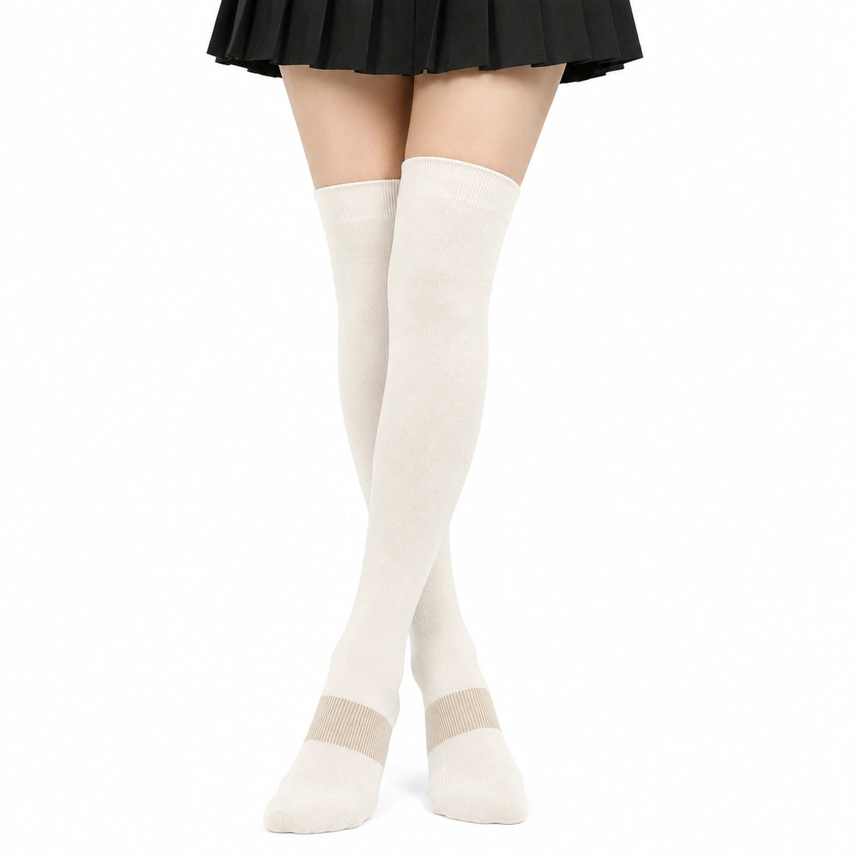 Chaussettes hautes femme 35-38 en maille blanche style uni