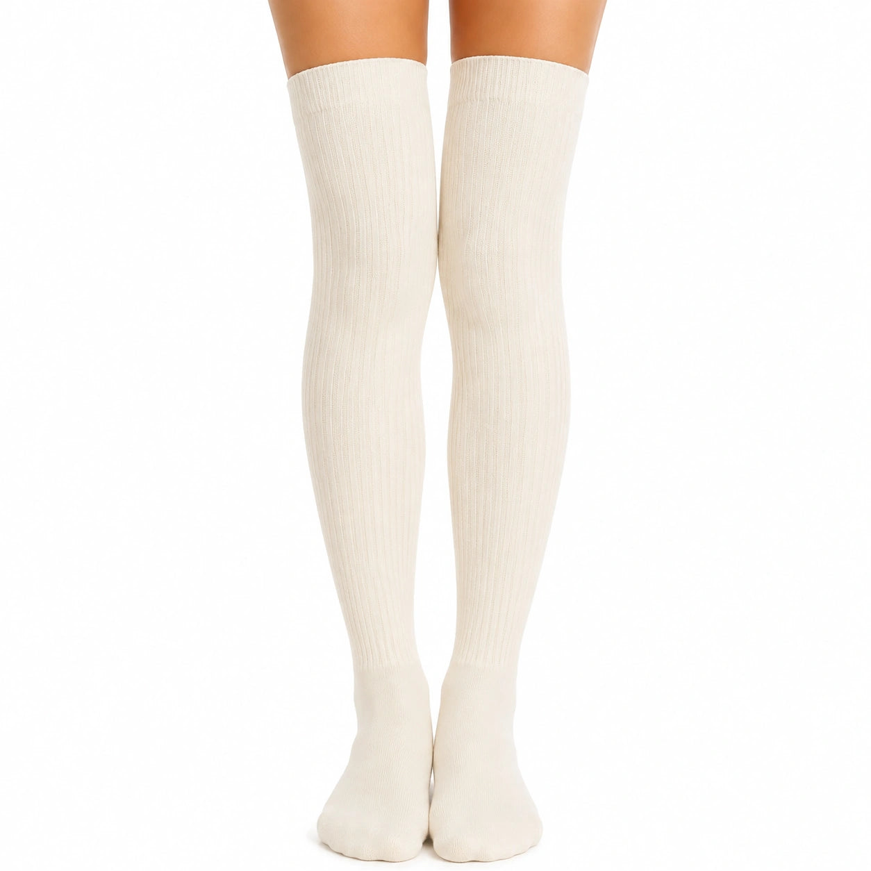 Chaussettes hautes 35-38 en textile côtelé écru style classique