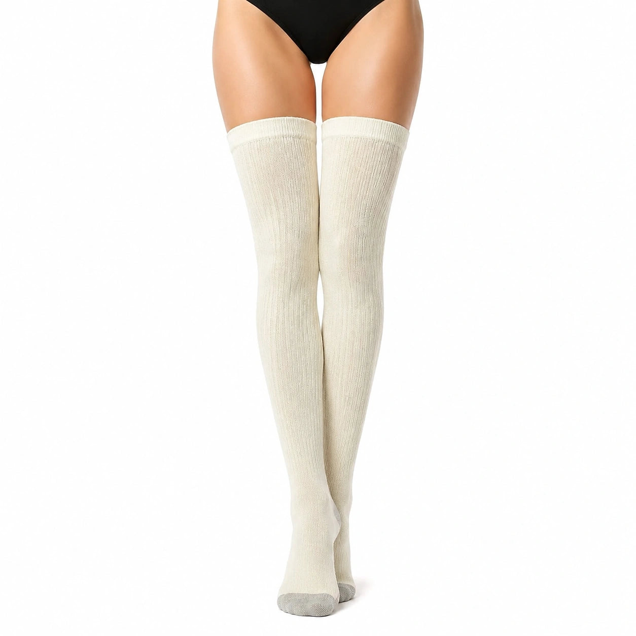 Chaussettes hautes 39-42 en maille écrue - style côtelé