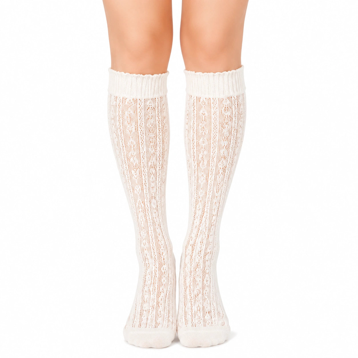 Chaussettes hautes 35-38 en maille ajourée blanches style romantique