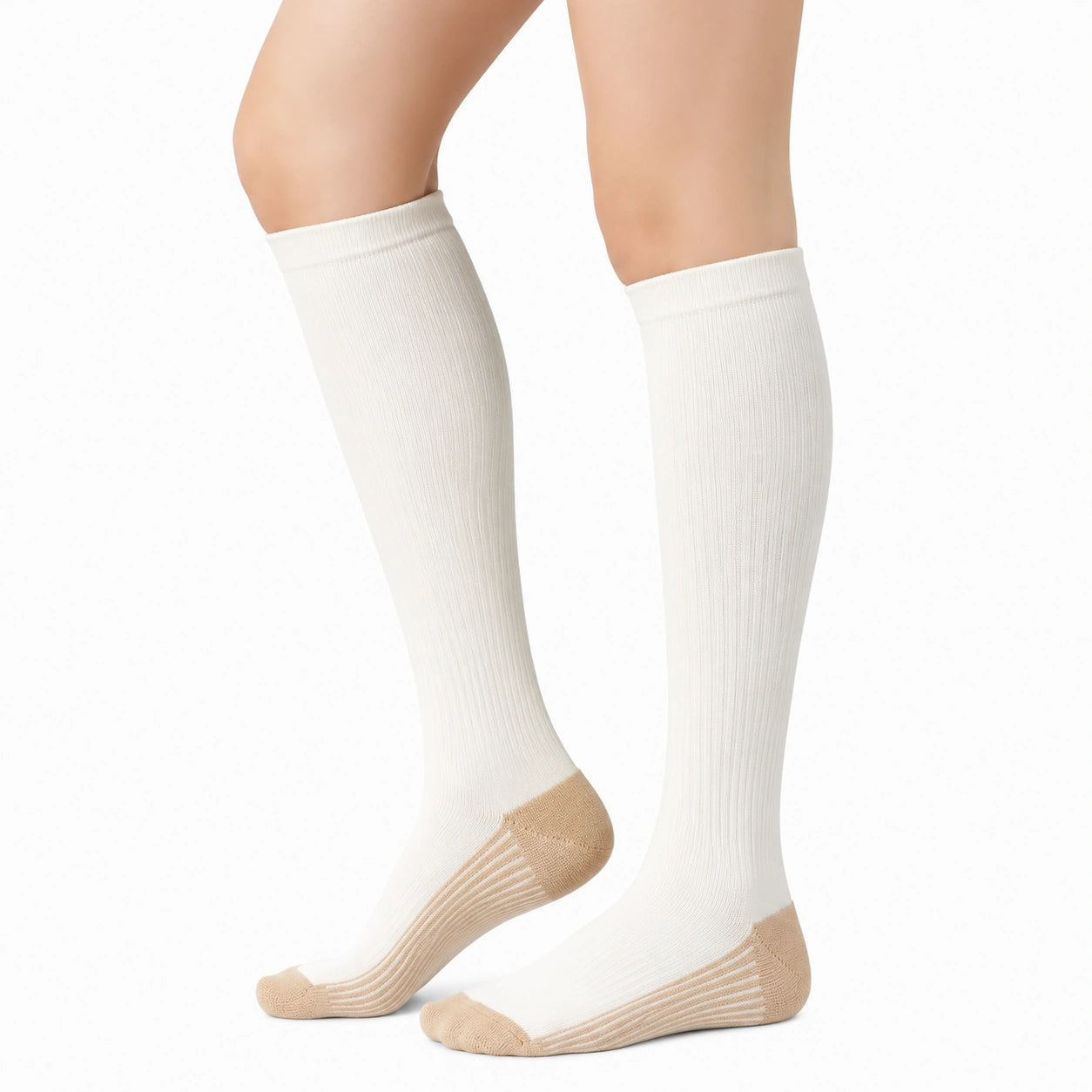 Chaussettes hautes 35-38 en maille côtelée crème beige - style classique