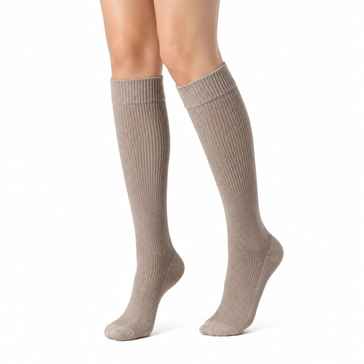 Chaussettes hautes 35-38 en maille côtelée beige style classique