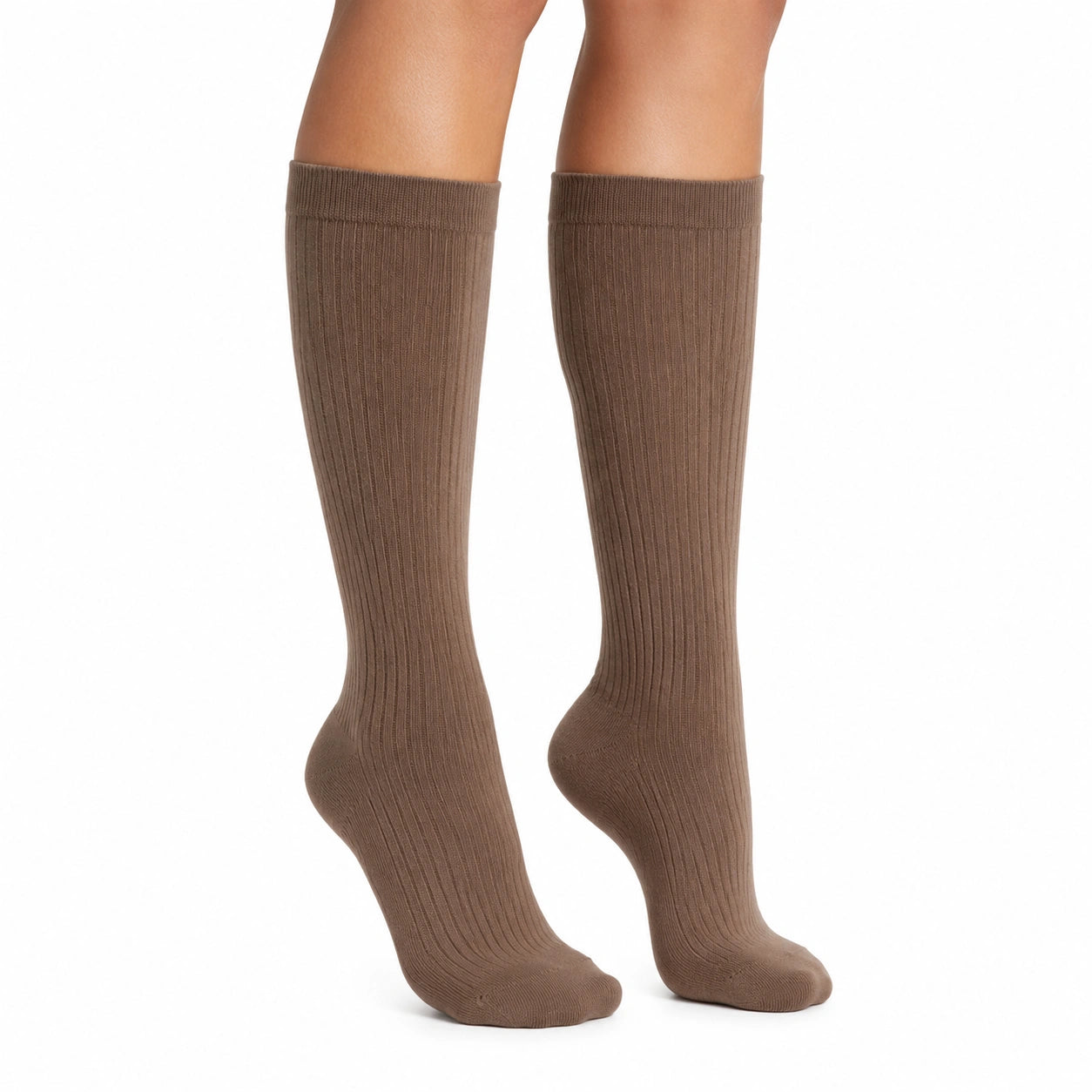 Chaussettes hautes 35-38 en maille marron côtelée - usage quotidien
