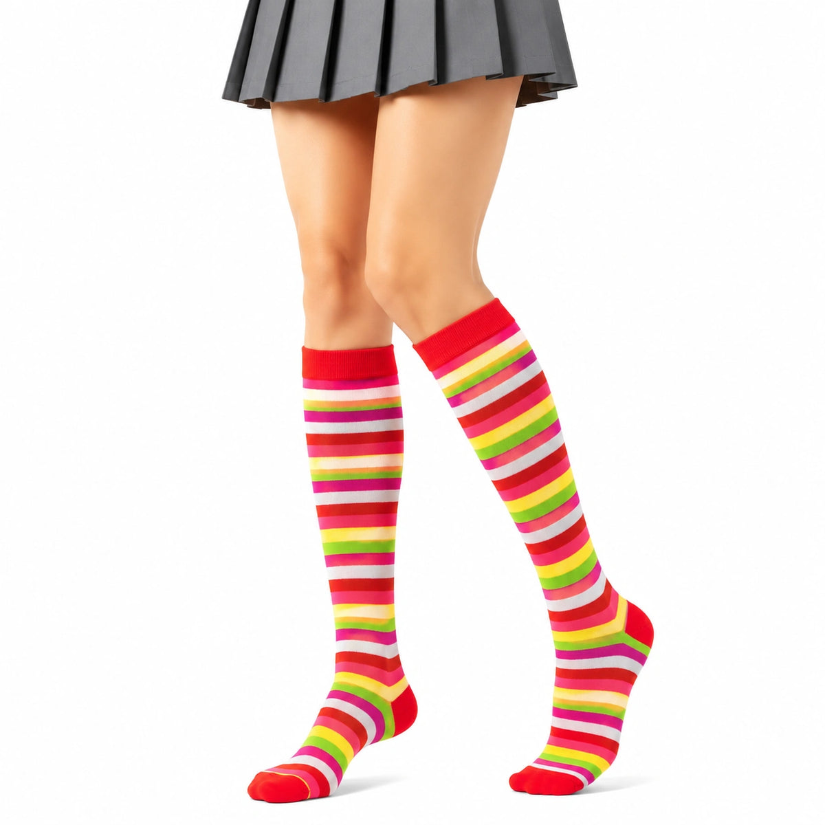 Chaussettes hautes 39-42 en maille textile multicolores rayées style coloré