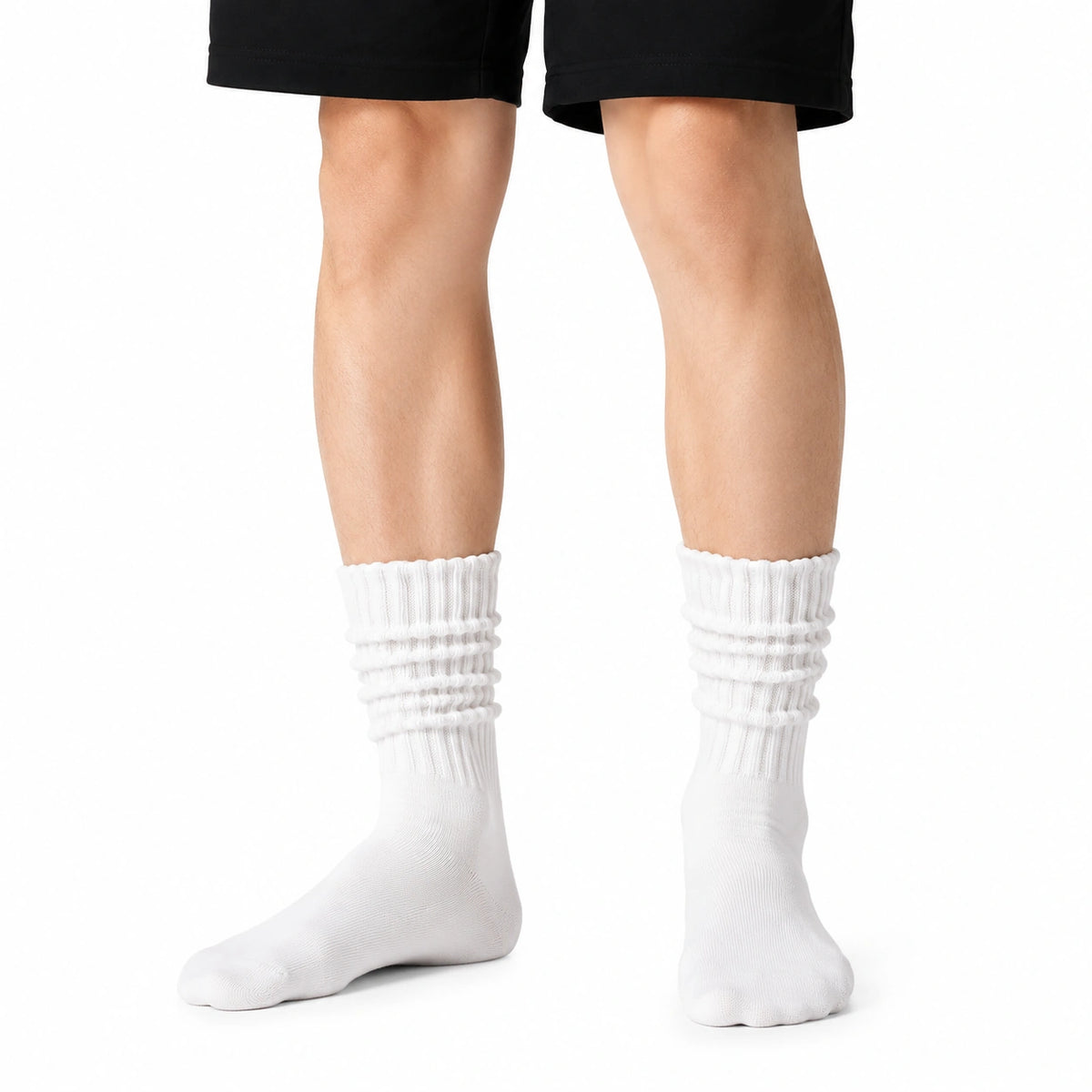 Chaussettes mi-mollet 43-46 blanches en maille côtelée style plissé