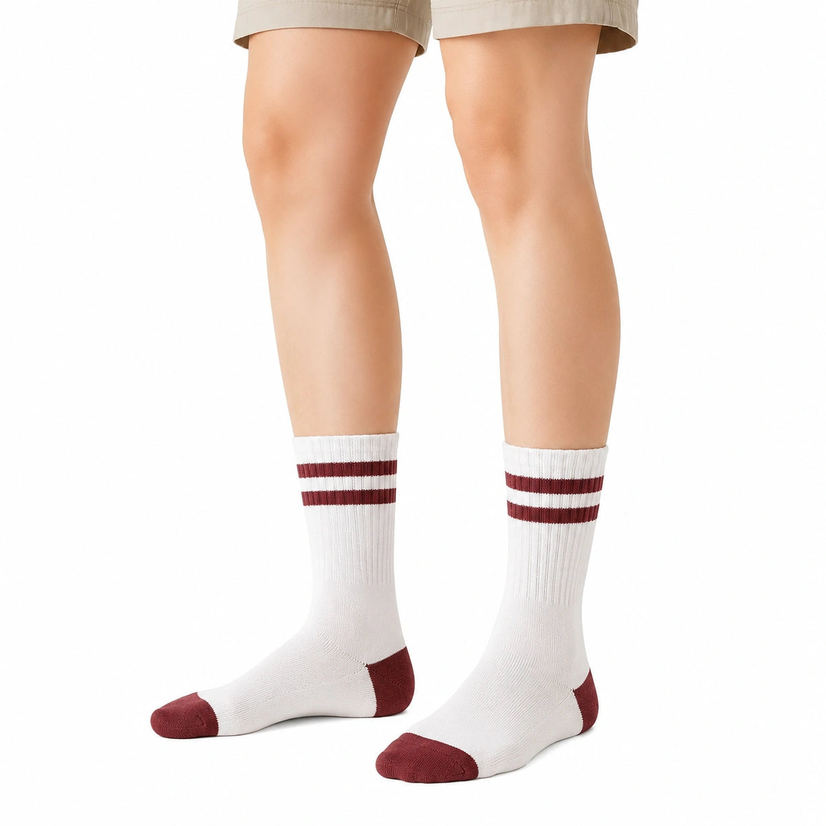 Chaussettes mi-mollet 43-46 en maille blanche et bordeaux style sportif