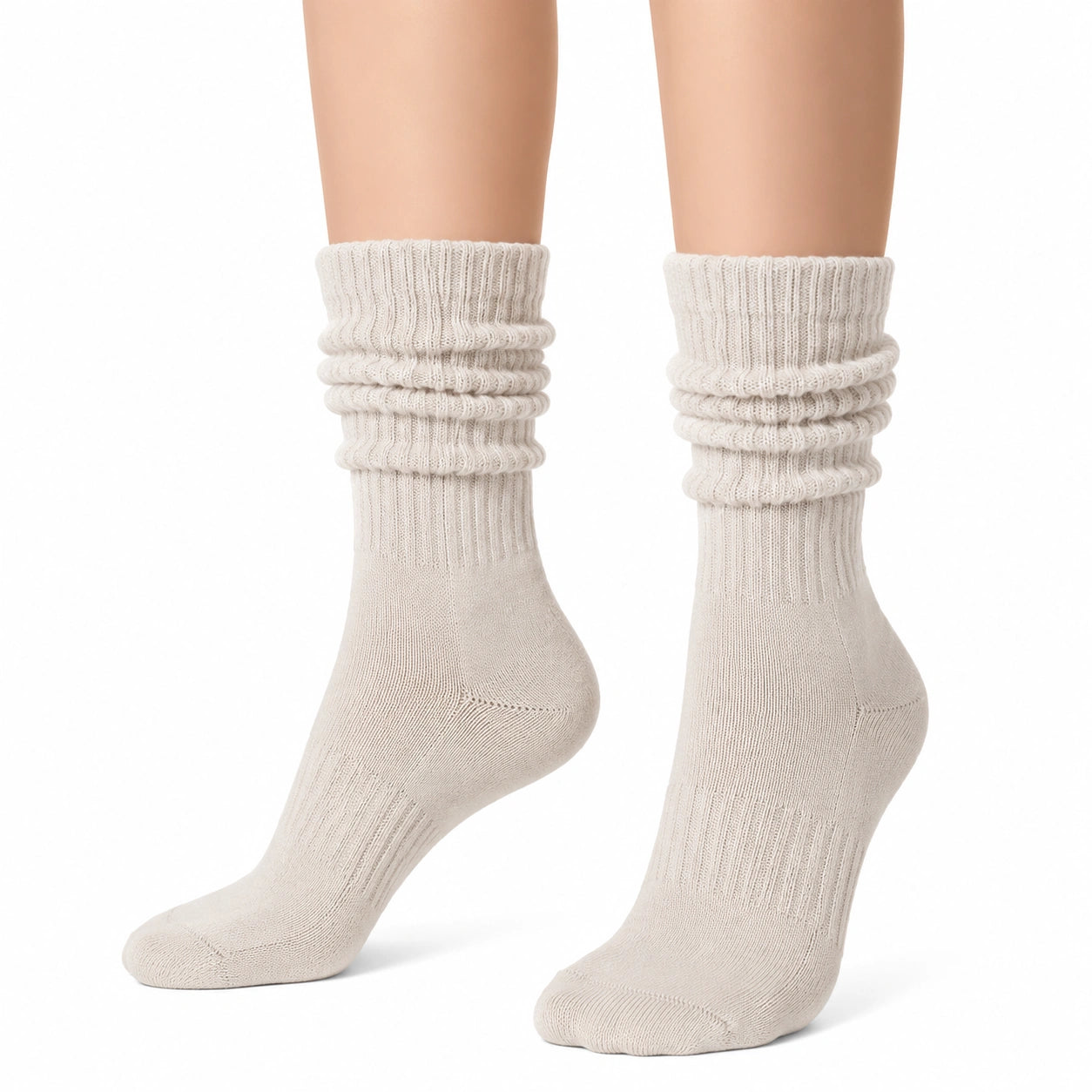 Chaussettes mi-mollet 35-38 en maille écrue à effet plissé