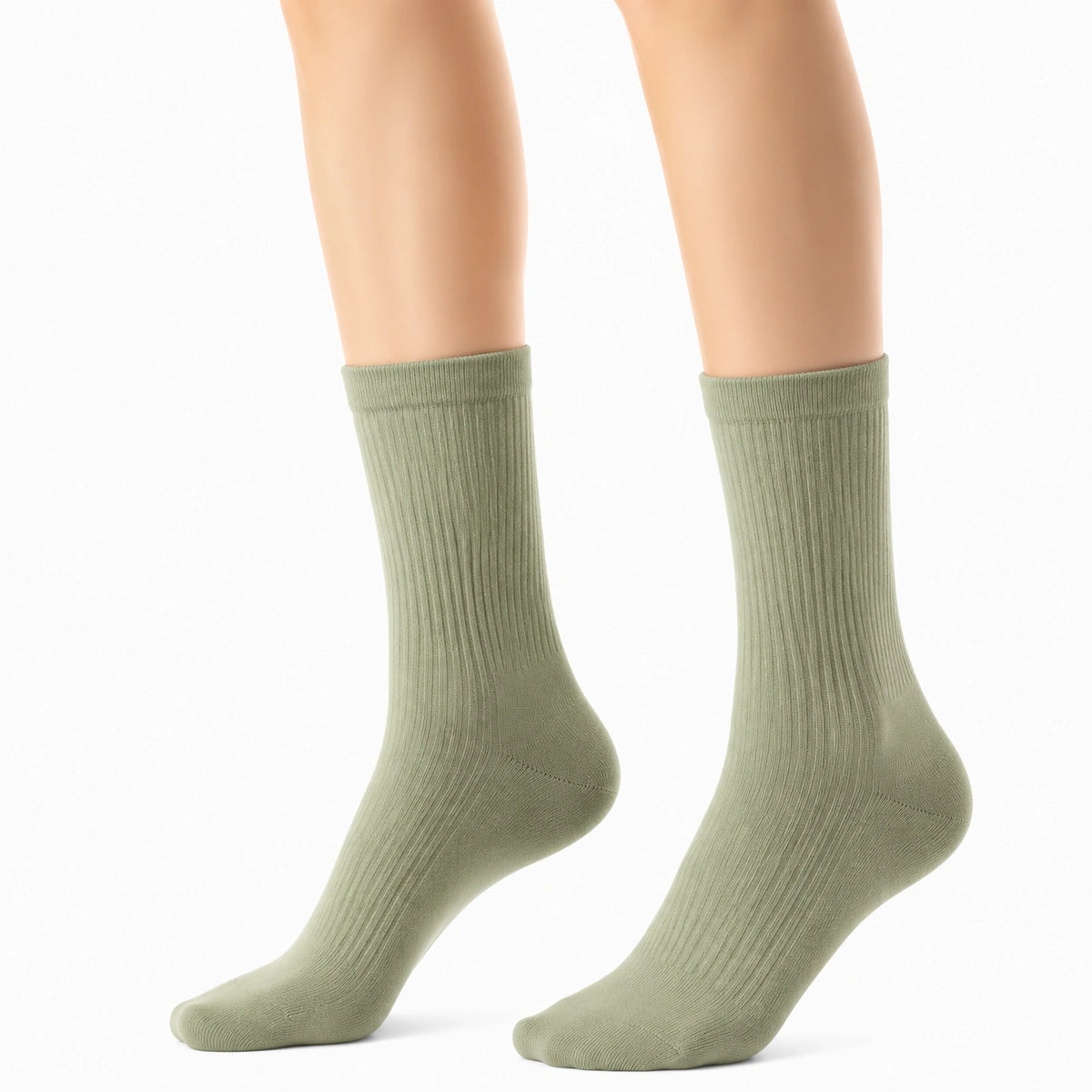 Chaussettes mi-mollet 35-38 en maille vert sauge côtelées décontractées