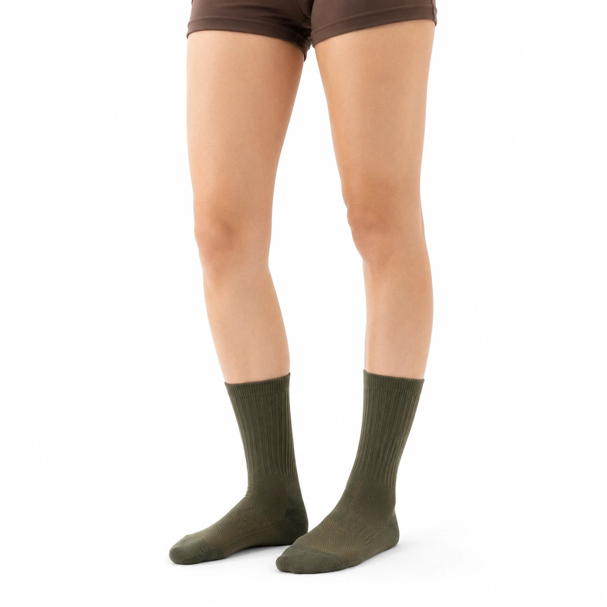Chaussettes mi-mollet 39-42 vert kaki maille côtelée unies